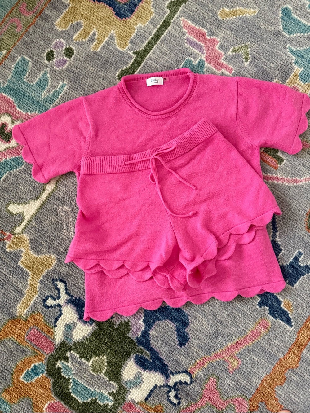 Buy Ivy Pink scallop women’s sweater top and short set